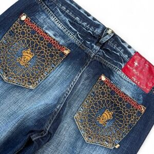 The Stash House Embroidered Skull Baggy Wide Leg Jeans Men's Size 39 Grunge Y2K